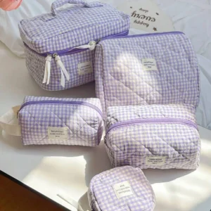 Purple Quilted Cosmetic Bag Set - 5pcs