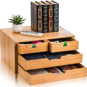 Bamboo Desk Organizer with 4 Drawers,