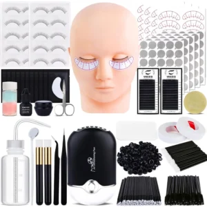 Beginner Eyelash Extension Kit with Mannequin Head, Lash Fan & Supplies for Professional Training Practice
