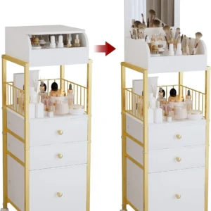 Large Makeup Organizer Cart with Mirror, Drawers & Wheels for Vanity Storage