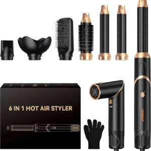 6 in 1 Foldable Hair Dryer Brush with Air Styler Curler